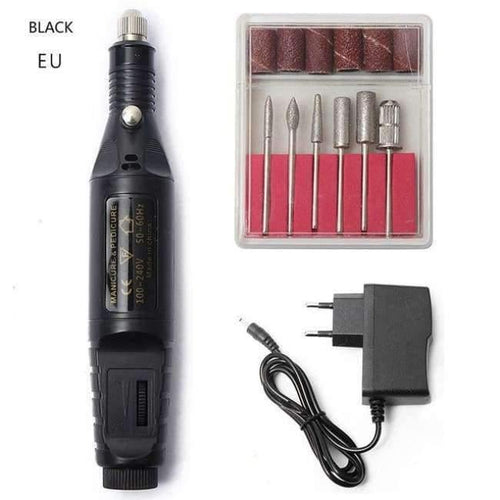 Planet Gates EU Black 1set Power Professional Electric Manicure Machine Pen Pedicure Nail File Nail Tools 6 bits Drill Nail Drill Machine New Arrival