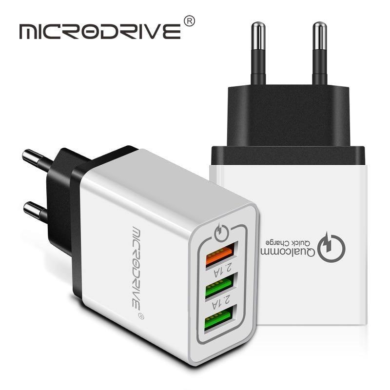 Planet Gates EU Black Quick Charging QC 3.0 Smart Charger 3 USB Port Mobile Phone Flash Adapter EU Plug US Plug Travel 18W Portable Wall Charger