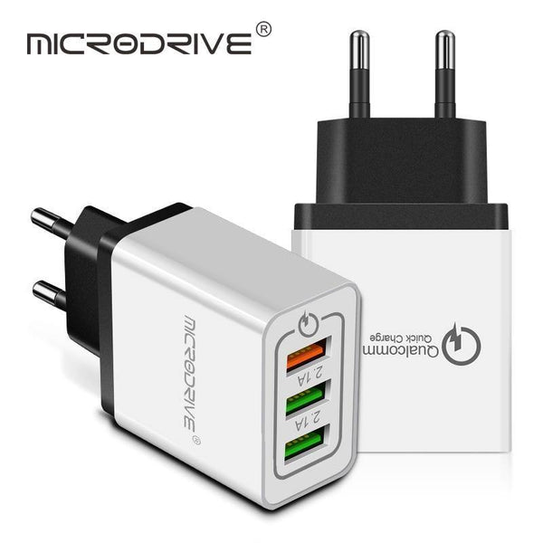 Planet Gates EU Black Quick Charging QC 3.0 Smart Charger 3 USB Port Mobile Phone Flash Adapter EU Plug US Plug Travel 18W Portable Wall Charger