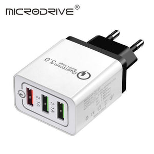 Planet Gates EU Black Quick Charging QC 3.0 Smart Charger 3 USB Port Mobile Phone Flash Adapter EU Plug US Plug Travel 18W Portable Wall Charger