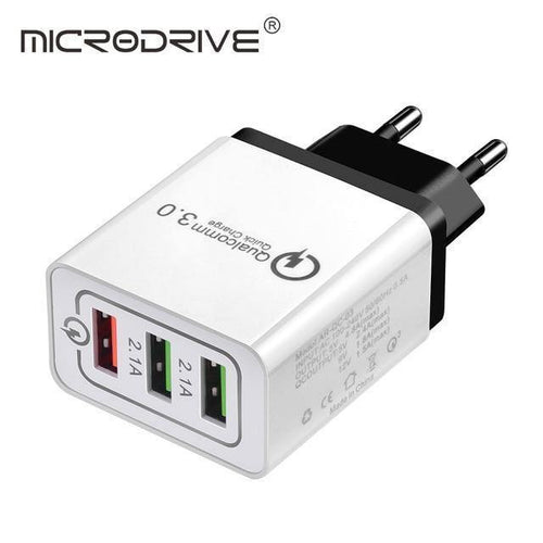 Planet Gates EU Black Quick Charging QC 3.0 Smart Charger 3 USB Port Mobile Phone Flash Adapter EU Plug US Plug Travel 18W Portable Wall Charger