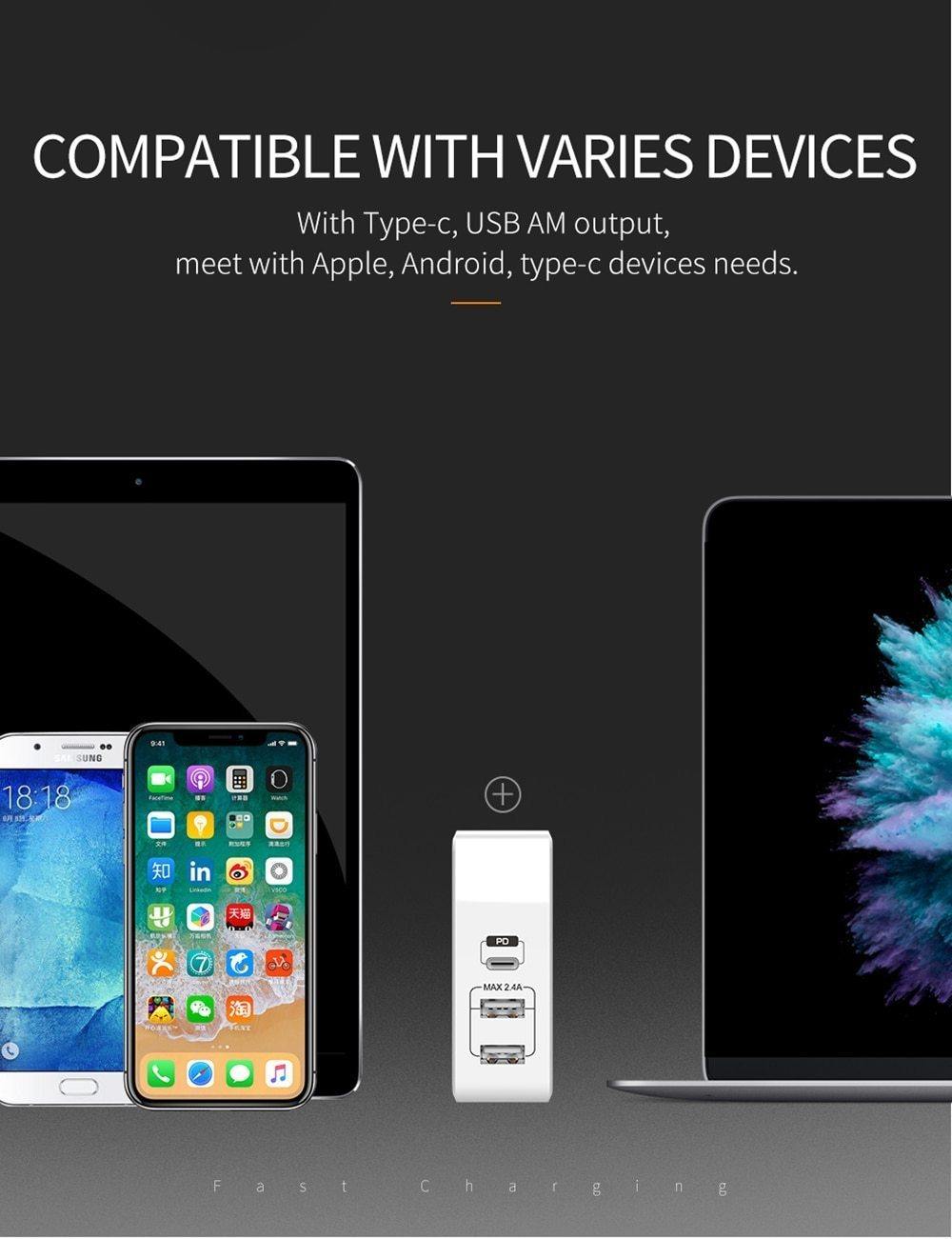 Planet Gates EU EU/US USB Type C PD Adapter 41W Fast USB Charger Mobile Phone Fast Charging USB for MacBook iPhone XS Max Samsung Xiaomi Huawei