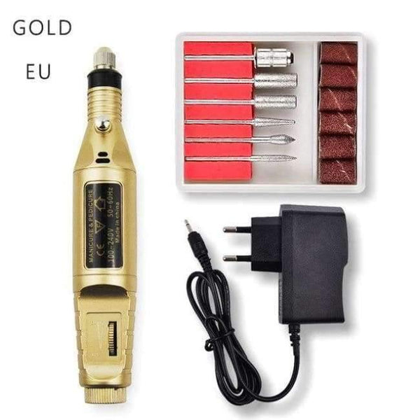 Planet Gates EU Gold 1set Power Professional Electric Manicure Machine Pen Pedicure Nail File Nail Tools 6 bits Drill Nail Drill Machine New Arrival