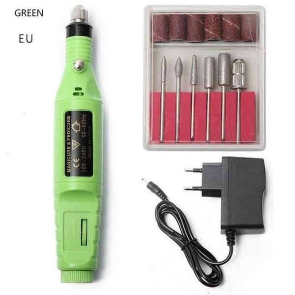 Planet Gates EU Green 1 Set Professional Electric Nail Kit Nail Tips Manicure Machine Electric Nail Art Pen Pedicure Bits Nail Art Tools Kit New Mini