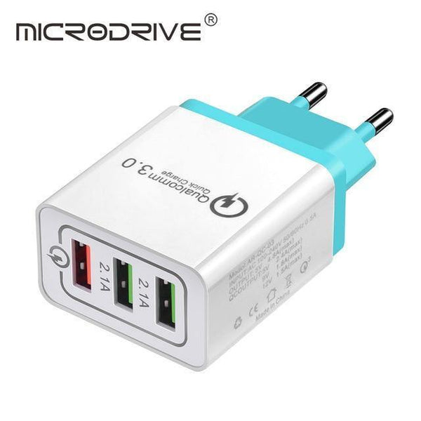 Planet Gates EU Green Quick Charging QC 3.0 Smart Charger 3 USB Port Mobile Phone Flash Adapter EU Plug US Plug Travel 18W Portable Wall Charger