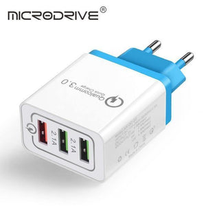 Planet Gates EU Light blue Quick Charging QC 3.0 Smart Charger 3 USB Port Mobile Phone Flash Adapter EU Plug US Plug Travel 18W Portable Wall Charger