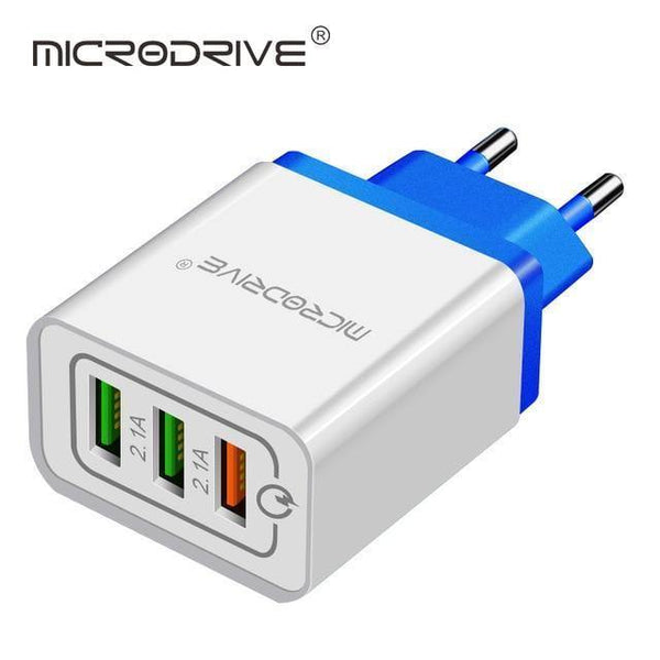 Planet Gates EU Navy blue Quick Charging QC 3.0 Smart Charger 3 USB Port Mobile Phone Flash Adapter EU Plug US Plug Travel 18W Portable Wall Charger