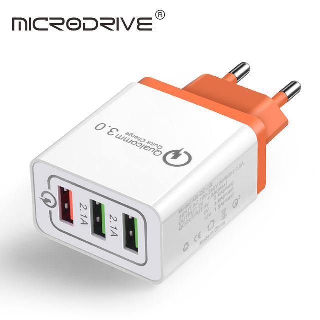 Planet Gates EU Black Quick Charging QC 3.0 Smart Charger 3 USB Port Mobile Phone Flash Adapter EU Plug US Plug Travel 18W Portable Wall Charger