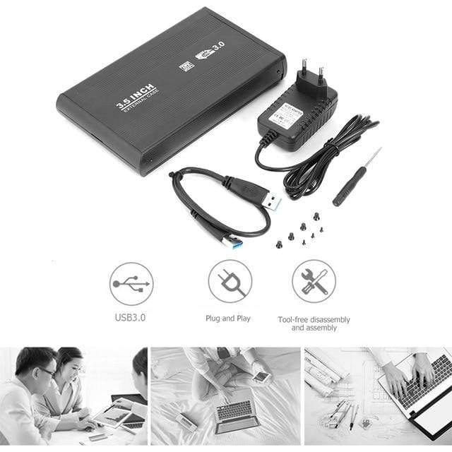 3.5 inch Hard Disk Case SATA to USB3.0 Aluminum Alloy HDD Box External Hard Drive Enclosure with USB Cable for Computer Laptop