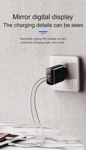 Planet Gates EU Plug Black LED Display 3 USB Charger, Baseus Mobile Phone USB Charger Fast Charging Wall Charger For iPhone Samsung Xiaomi 3.4A Max Charger
