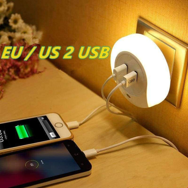 Planet Gates EU plug LED night light sensor 2 USB Charging socket LED 110V 220V 0.5W automatic night lamp intelligence warm white light for bedroom