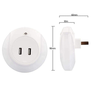 Planet Gates EU plug LED night light sensor 2 USB Charging socket LED 110V 220V 0.5W automatic night lamp intelligence warm white light for bedroom