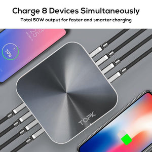 Planet Gates EU TOPK 8-Port 50W Quick Charge 3.0 USB Charger for iPhone Samsung Xiaomi Huawei EU US UK AU Plug Desktop Fast Phone Charger