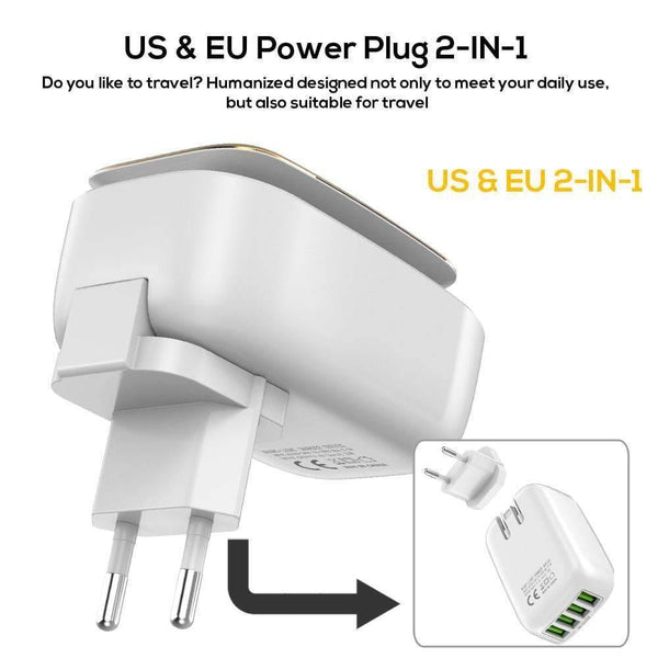 Planet Gates EU TOPK L-Power 4-Port 4.4A(Max) 22W EU USB Charger Adapter LED Lamp Auto-ID Portable Phone Travel Wall Charger for iPhone Samsung