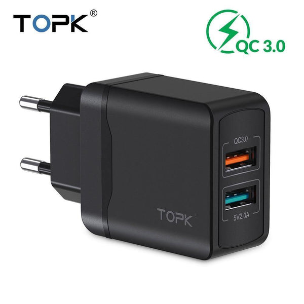 Planet Gates EU White TOPK Quick Charge 3.0 18W QC 3.0 Dual USB Charger Adapter EU Plug Travel Wall Mobile Phone Charger for iPhone Samsung Xiaomi
