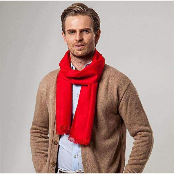 European Style Luxury Mens Scarf Red Business Casual Thick Wool Scarves Imitation Cashmere Scarves Wrap Warm Brushed Men 180Cm