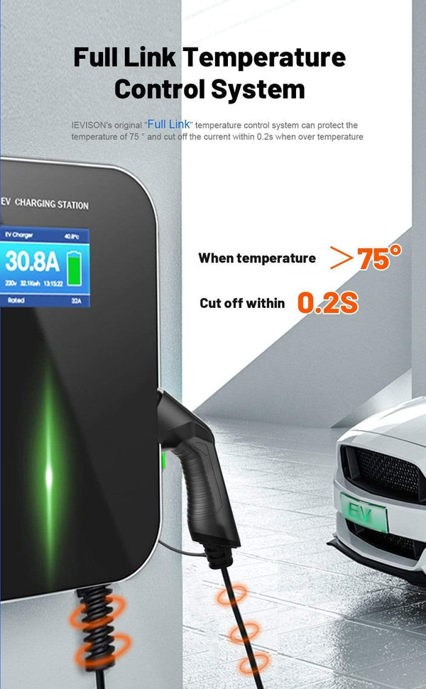 Planet Gates EV Charger 32A 1 Phase 7.2KW Wallmount Electric Vehicle Charging Station EVSE Wallbox with Type 2 Plug IEC 62196-2 Free Hook