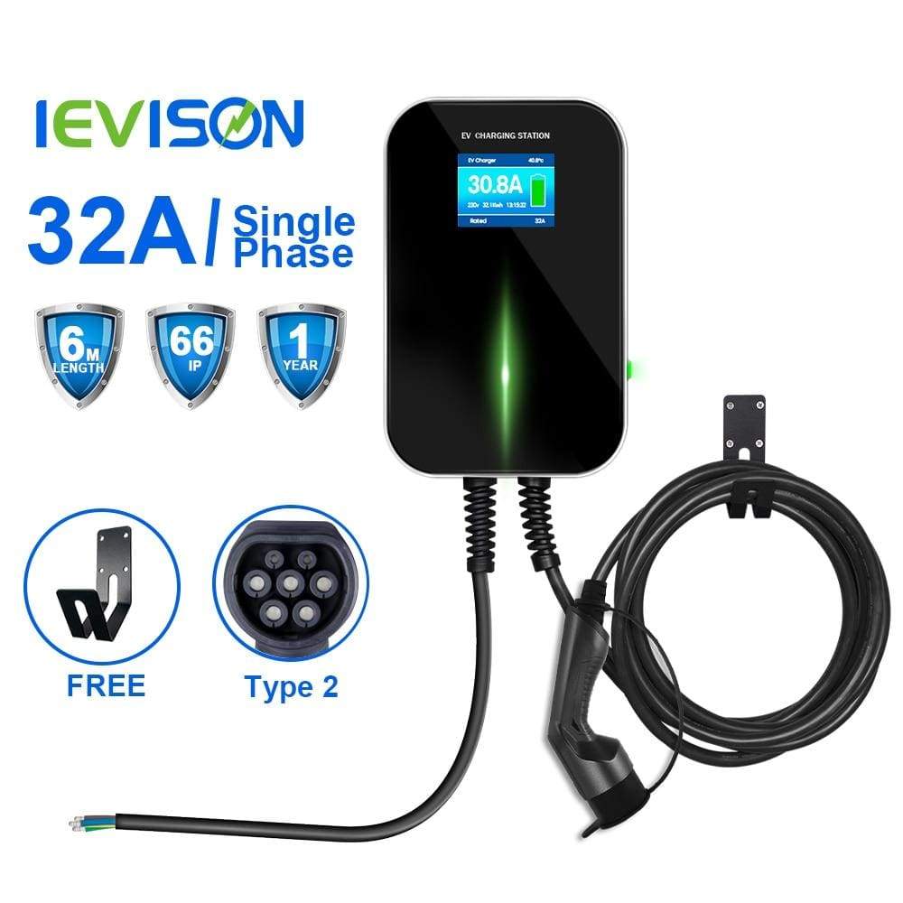 Planet Gates EV Charger 32A 1 Phase 7.2KW Wallmount Electric Vehicle Charging Station EVSE Wallbox with Type 2 Plug IEC 62196-2 Free Hook