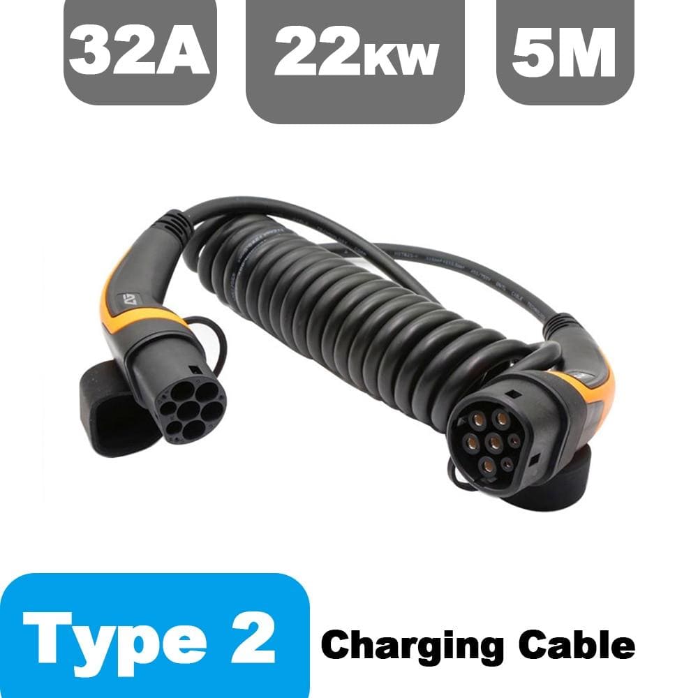 Planet Gates EV Charger Type 2 32A Type 2 to Type 2 EV Charging Cable With 5M Spiral Cable Mennekes Type 2 for Electric Vehicle Car EVSE 22KW