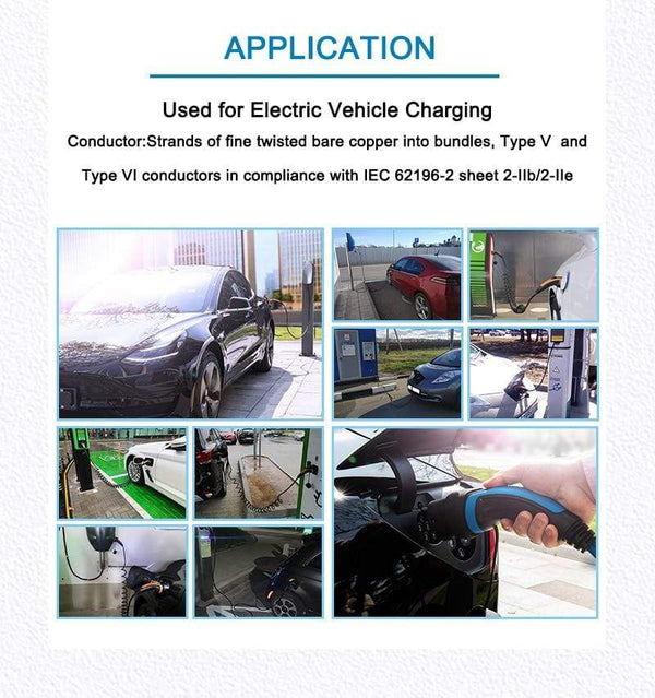 Planet Gates EV Charger Type 2 32A Type 2 to Type 2 EV Charging Cable With 5M Spiral Cable Mennekes Type 2 for Electric Vehicle Car EVSE 22KW