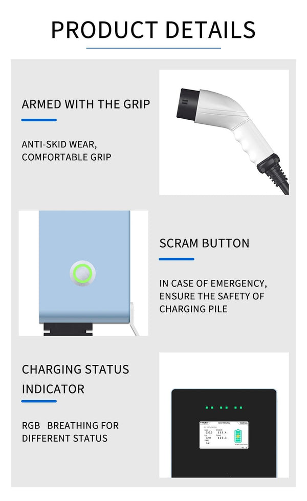 Planet Gates EV Charger wallbox Station 16 Amp Electric Vehicle Charger EVSE 3.84kw Compatible for All Electric EV Cars j1772 type2 240 240V