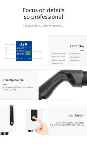 Planet Gates EV Charging Station 16A Type 2 Electric Vehicle Car Charger EVSE Wallbox Charging Cable IEC 62196-2 Level 2 Charger 3.6KW