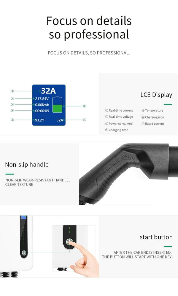 Planet Gates EV Charging Station Cable 32A Electric Vehicle Car Charger EVSE Wallbox Wall Mount Type 2 Cable IEC 62196-2 Level 2 240V 7.6KW