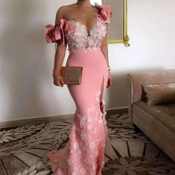 Planet Gates Evening Dress Long Elegant abiye abendkleider abiti da cerimonia da sera Pink Evening Dresses Appliques Robe De Soiree