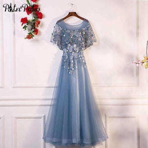 Planet Gates Evening Dresses Long 2018 New O-neck With Jacket Luxury Appliques Flower Tulle Formal Evening Gown