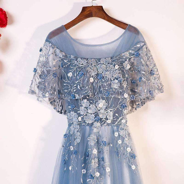 Planet Gates Evening Dresses Long 2018 New O-neck With Jacket Luxury Appliques Flower Tulle Formal Evening Gown