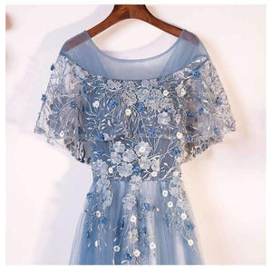 Planet Gates Evening Dresses Long 2018 New O-neck With Jacket Luxury Appliques Flower Tulle Formal Evening Gown