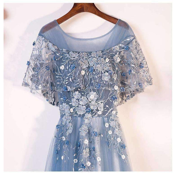 Planet Gates Evening Dresses Long 2018 New O-neck With Jacket Luxury Appliques Flower Tulle Formal Evening Gown