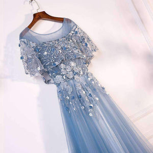 Planet Gates Evening Dresses Long 2018 New O-neck With Jacket Luxury Appliques Flower Tulle Formal Evening Gown