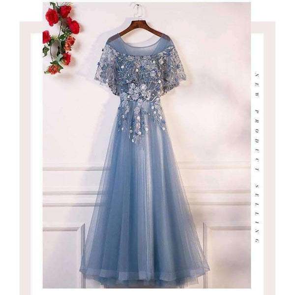 Planet Gates Evening Dresses Long 2018 New O-neck With Jacket Luxury Appliques Flower Tulle Formal Evening Gown