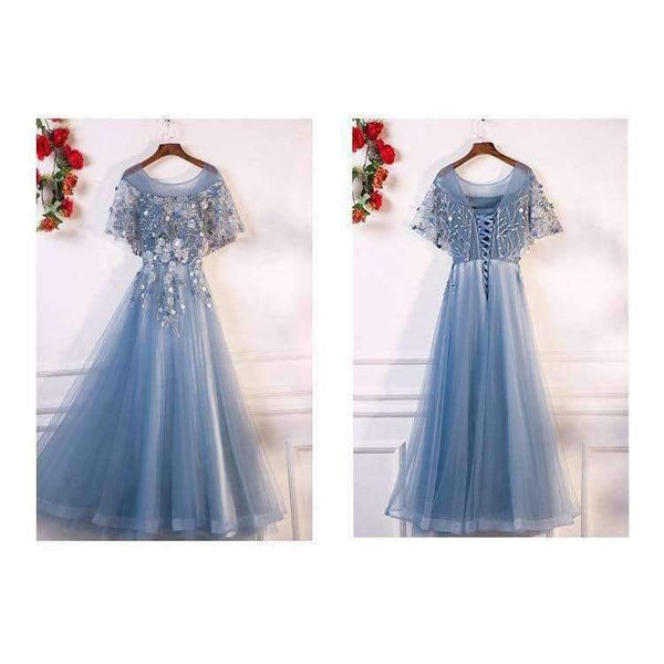 Planet Gates Evening Dresses Long 2018 New O-neck With Jacket Luxury Appliques Flower Tulle Formal Evening Gown