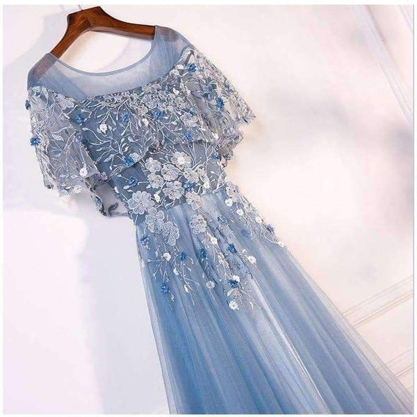Planet Gates Evening Dresses Long 2018 New O-neck With Jacket Luxury Appliques Flower Tulle Formal Evening Gown