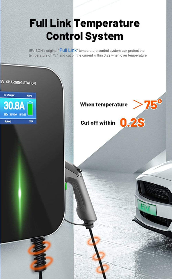 Planet Gates EVISON 32A Single Phase EV Charger Wallmount Electric Vehicle Charging Station EVSE Wallbox 7KW with Type 1 Cable S-A-E J1772
