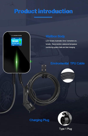 Planet Gates EVISON 32A Single Phase EV Charger Wallmount Electric Vehicle Charging Station EVSE Wallbox 7KW with Type 1 Cable S-A-E J1772