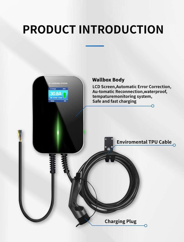 Planet Gates EVSE APP Control Charger Wallbox 32A 1Phase 7.2KW EV Electric Vehicle Charging Station with Type 2 6.1M Cable IEC 62196-2 Plug