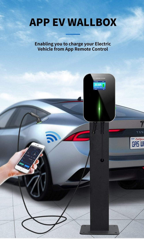 Planet Gates EVSE APP Control Charger Wallbox 32A 1Phase 7.2KW EV Electric Vehicle Charging Station with Type 2 6.1M Cable IEC 62196-2 Plug