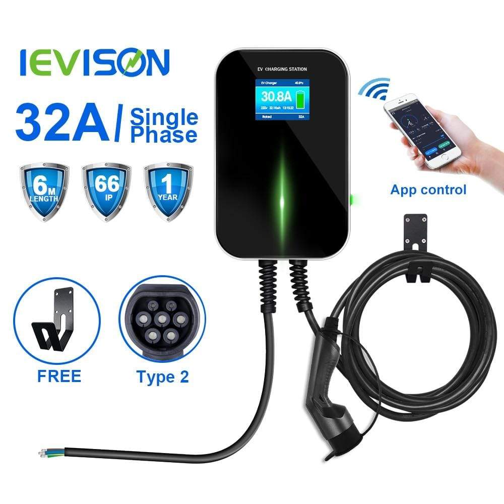 Planet Gates EVSE APP Control Charger Wallbox 32A 1Phase 7.2KW EV Electric Vehicle Charging Station with Type 2 6.1M Cable IEC 62196-2 Plug