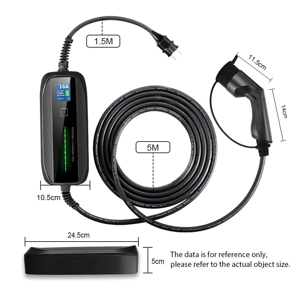 Planet Gates EVSE Type 2 Portable EV Charging Box Cable Switchable 10/16A Schuko Plug Electric Vehicle Car Charger IEC 62196-2 2.2/3.6KW