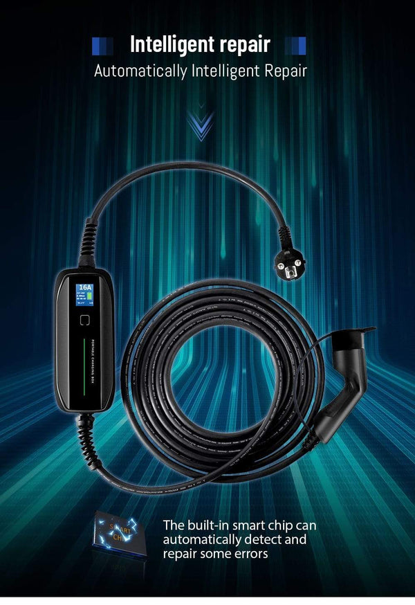 Planet Gates EVSE Type 2 Portable EV Charging Box Cable Switchable 10/16A Schuko Plug Electric Vehicle Car Charger IEC 62196-2 2.2/3.6KW