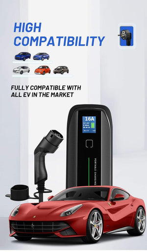 Planet Gates EVSE Type 2 Portable EV Charging Box Cable Switchable 10/16A Schuko Plug Electric Vehicle Car Charger IEC 62196-2 2.2/3.6KW