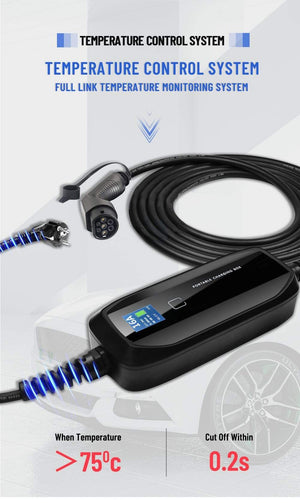 Planet Gates EVSE Type 2 Portable EV Charging Box Cable Switchable 10/16A Schuko Plug Electric Vehicle Car Charger IEC 62196-2 2.2/3.6KW