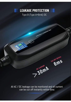 Planet Gates EVSE Type 2 Portable EV Charging Box Cable Switchable 10/16A Schuko Plug Electric Vehicle Car Charger IEC 62196-2 2.2/3.6KW