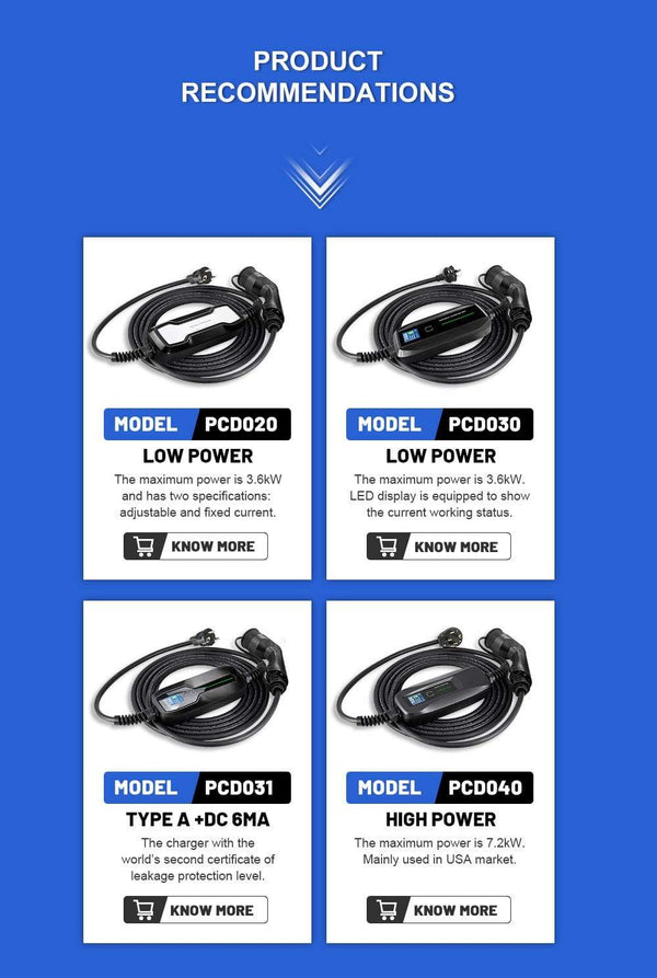 Planet Gates EVSE Type 2 Portable EV Charging Box Cable Switchable 10/16A Schuko Plug Electric Vehicle Car Charger IEC 62196-2 2.2/3.6KW