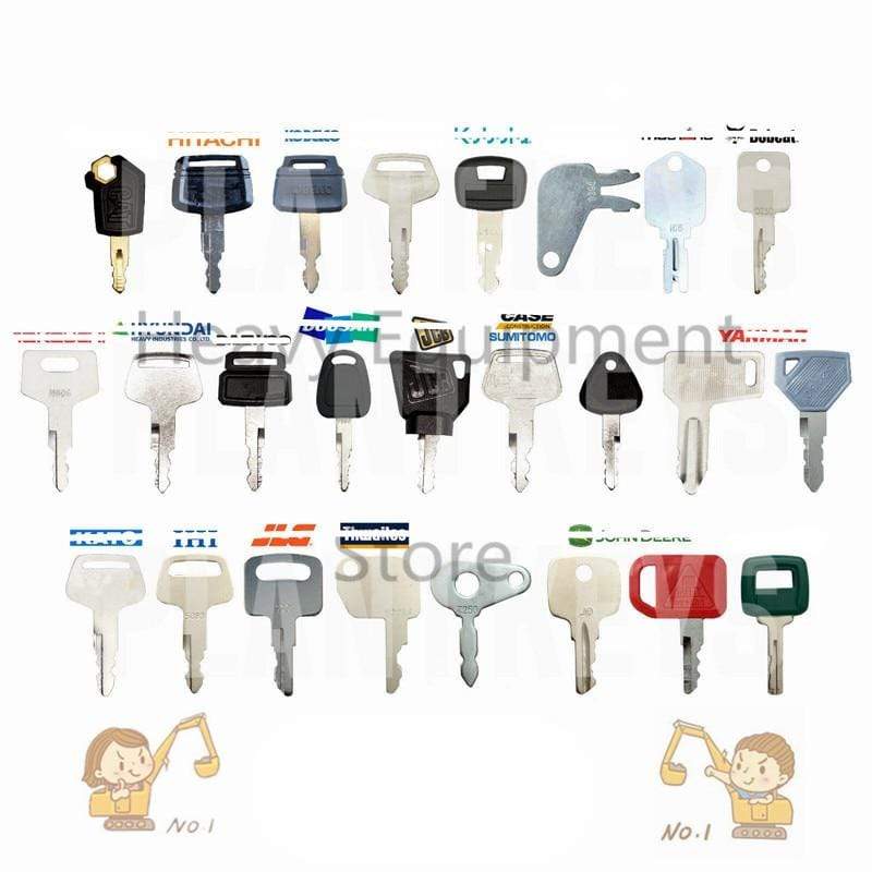 Planet Gates Excavator Key ( Set of 25 ) for John Deere Caterpillar CAT Hitachi Kobelco Komatsu Kubota Mustang Heavy Equipment