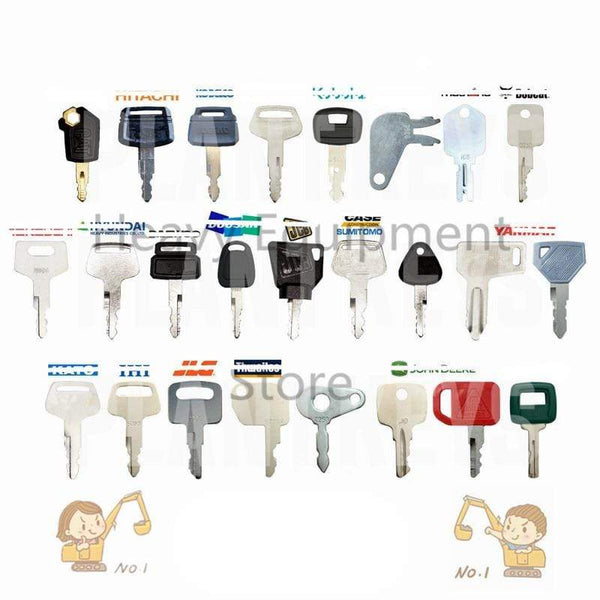 Planet Gates Excavator Key ( Set of 25 ) for John Deere Caterpillar CAT Hitachi Kobelco Komatsu Kubota Mustang Heavy Equipment