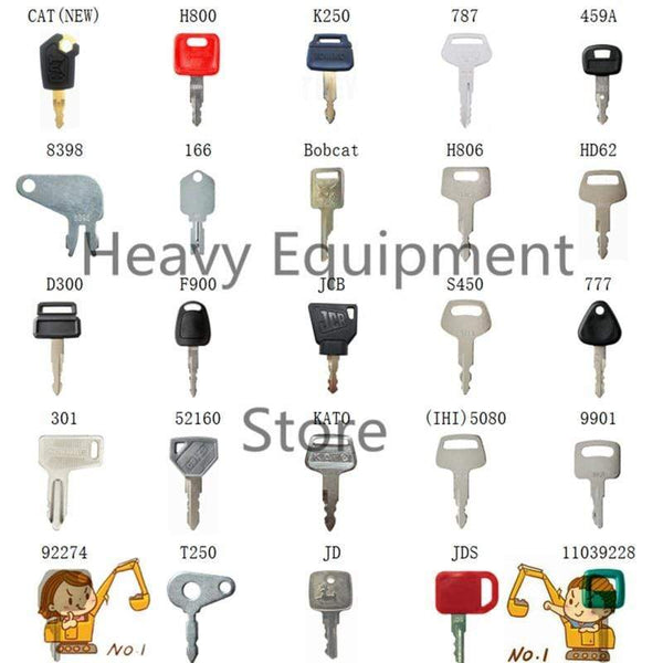Planet Gates Excavator Key ( Set of 25 ) for John Deere Caterpillar CAT Hitachi Kobelco Komatsu Kubota Mustang Heavy Equipment